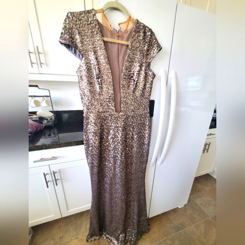 Elegant Sequin Evening Gown by Dress The Population (Platinum/Grayish)